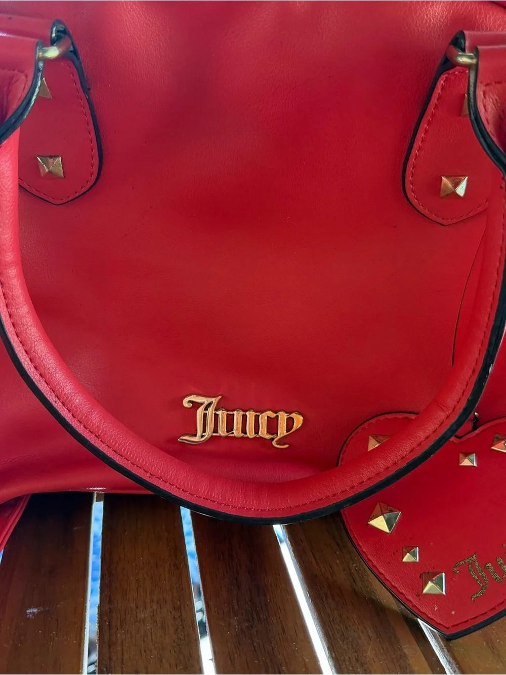 Juicy Couture Red Satchel with Heart Charm and Gold Accents
